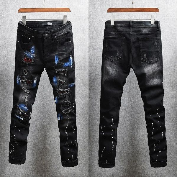 20ss mens designer men's jeans distressed italy style motorcycle biker denim pants rock skinny ripped hole stripe famous brand hip hop, Blue
20ss mens designer men's jeans distressed italy style motorcycle biker denim pants rock skinny ripped hole stripe famous brand hip hop, Blue