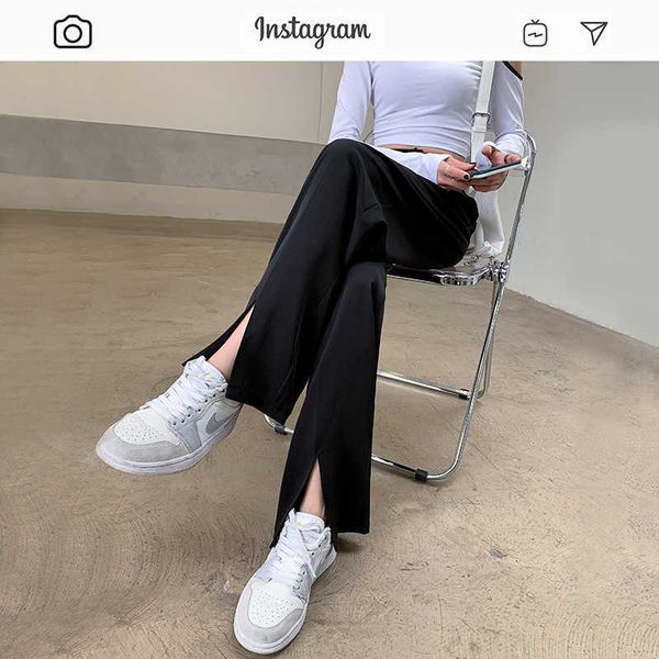split suit pants women's summer drooping feeling ice silk wide leg casual slim high waist straight tube black small floor dragging, Black;white
split suit pants women's summer drooping feeling ice silk wide leg casual slim high waist straight tube black small floor dragging, Black;white