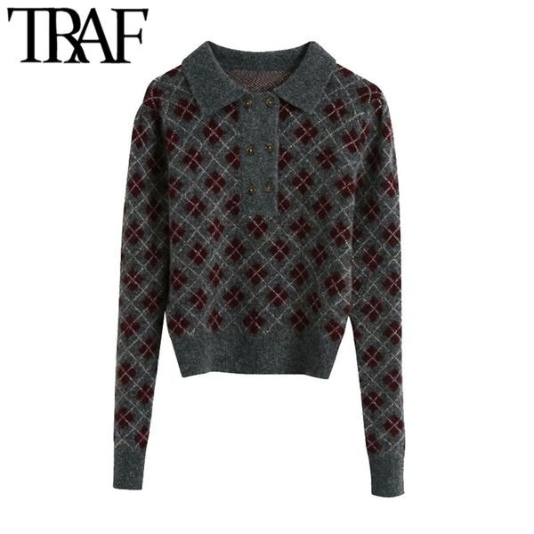 women fashion with argyle cropped knitted sweater vintage lapel collar long sleeve female pullovers chic 210507, White;black
women fashion with argyle cropped knitted sweater vintage lapel collar long sleeve female pullovers chic 210507, White;black