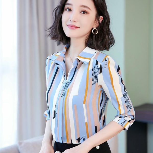 women's blouses & shirts lady chiffon blouse girls wide stripe shirt female summer version loose plus size b9655, White
women's blouses & shirts lady chiffon blouse girls wide stripe shirt female summer version loose plus size b9655, White