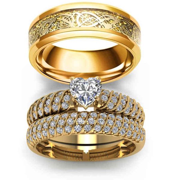 couple rings - exquisite romantic women heart zircon set simple vintage men's dragon stainless steel wedding jewelry, Silver
couple rings - exquisite romantic women heart zircon set simple vintage men's dragon stainless steel wedding jewelry, Silver
