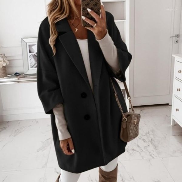 women's wool & blends long sleeve temperament clothing 2021 autumn and winter three-quarter button lapel pocket woolen coat, Black
women's wool & blends long sleeve temperament clothing 2021 autumn and winter three-quarter button lapel pocket woolen coat, Black
