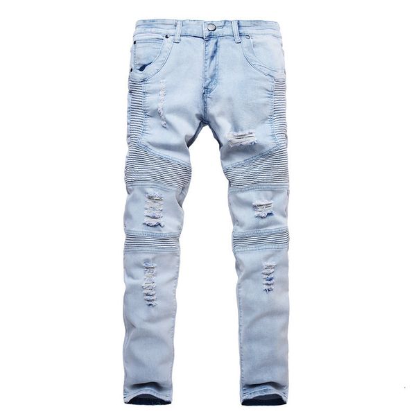 men's jeans fashion casual ripped hole fold pleated jeans male stretch feet pleated men's hip hop pencil pants 45lq, Blue
men's jeans fashion casual ripped hole fold pleated jeans male stretch feet pleated men's hip hop pencil pants 45lq, Blue