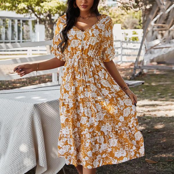 casual dresses women floral print dress elegant short sleeve v neck high waist party holiday vestidos summer cloth#f30, Black;gray
casual dresses women floral print dress elegant short sleeve v neck high waist party holiday vestidos summer cloth#f30, Black;gray