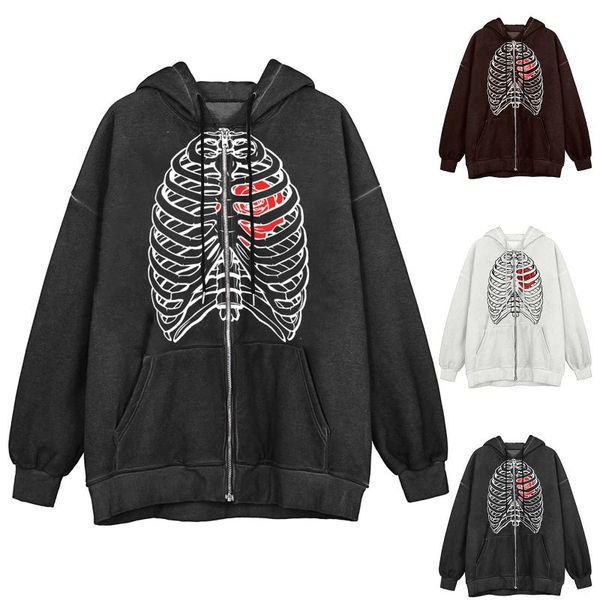 women's hoodies & sweatshirts womens hoodie cotton hooded skeleton zip up rhinestone graphic oversized pullovers sweatshirt goth jacket, Black