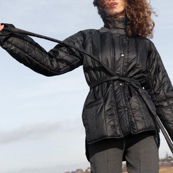 women's down & parkas agong o neck women fashion solid coats elegant tie belt collected waisted cotton jackets female ladies, Black
women's down & parkas agong o neck women fashion solid coats elegant tie belt collected waisted cotton jackets female ladies, Black