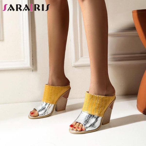 slippers sarairis cool summer mixed-color slides street brand design high heels mules women fashion patchwork fretwork shoes woman, Black
slippers sarairis cool summer mixed-color slides street brand design high heels mules women fashion patchwork fretwork shoes woman, Black
