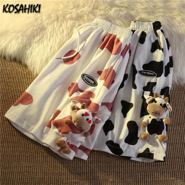 women's shorts kosahiki with cow pendant harajuku vintage streetwear women korean casual elastic high waist wide leg running, White;black
women's shorts kosahiki with cow pendant harajuku vintage streetwear women korean casual elastic high waist wide leg running, White;black