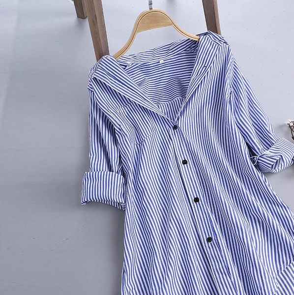 stripe cotton long sleeve turn womens blouses down collar pink button loose temperament elegant autumn plus size blouse, White
stripe cotton long sleeve turn womens blouses down collar pink button loose temperament elegant autumn plus size blouse, White