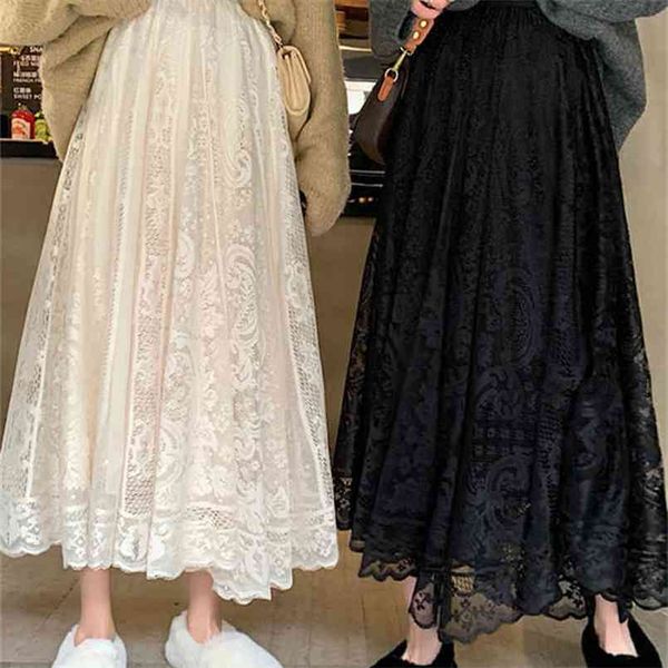 werueruyu spring and summer women's waist gauze lace skirt thin a a-line long 210702, Black
werueruyu spring and summer women's waist gauze lace skirt thin a a-line long 210702, Black