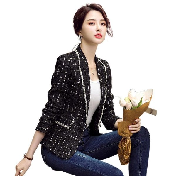 women's two piece pants plaid small suit jacket fragrance wind 2021 early autumn british casual short women, White 
women's two piece pants plaid small suit jacket fragrance wind 2021 early autumn british casual short women, White