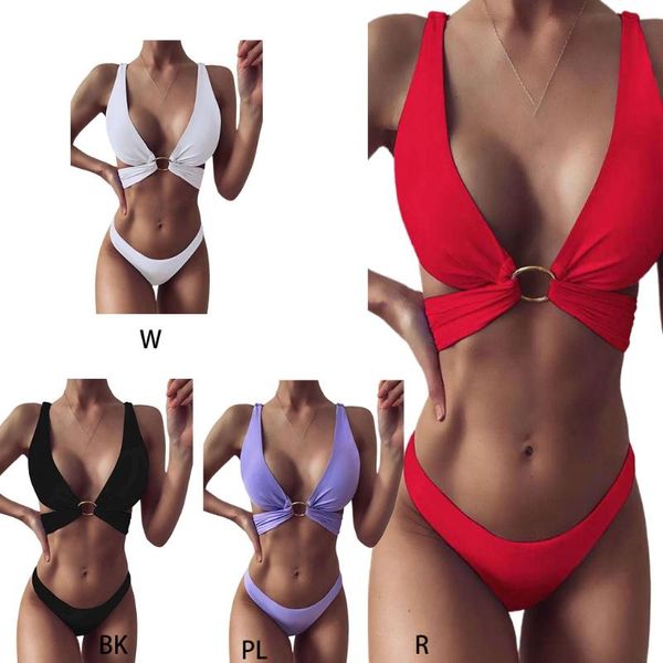 women 2 pieces bikini set v-neck o-ring cross bandage bra swimsuit low rise thong simple solid color brazilian bathing suit one-piece s
women 2 pieces bikini set v-neck o-ring cross bandage bra swimsuit low rise thong simple solid color brazilian bathing suit one-piece s