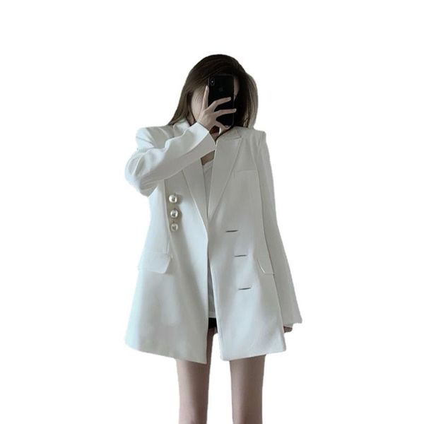 women's suits & blazers british style fashion 2021 fall women white blazer long sleeve pearl button slim suit jacket female irregular o, White;black
women's suits & blazers british style fashion 2021 fall women white blazer long sleeve pearl button slim suit jacket female irregular o, White;black