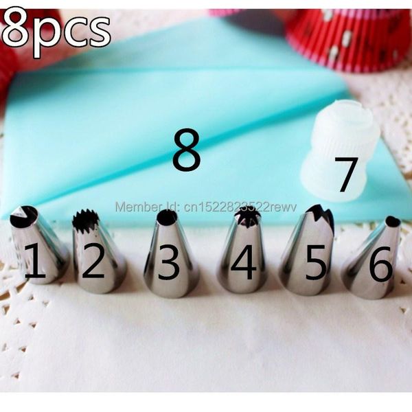 cake tools 8pcs/set silicone kitchen accessories icing piping cream pastry bag + 6 stainless steel nozzle set diy decorating tips
cake tools 8pcs/set silicone kitchen accessories icing piping cream pastry bag + 6 stainless steel nozzle set diy decorating tips