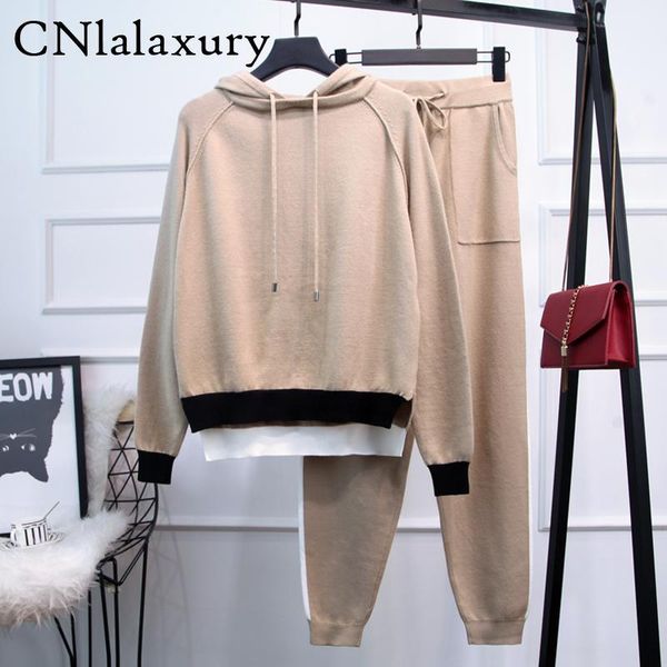 gray tracksuit ladies sets loose long sleeve hooded knitted sweater pencil pants two piece set women sports knit suit women's, White
gray tracksuit ladies sets loose long sleeve hooded knitted sweater pencil pants two piece set women sports knit suit women's, White