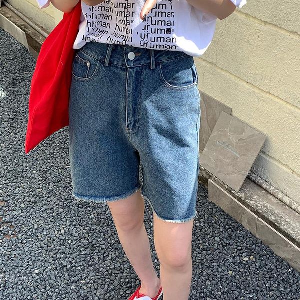 women's shorts hzirip korean chic fashion washed fringe blue denim ladies summer 2021 thin all-match straight five-point short pants, White;black
women's shorts hzirip korean chic fashion washed fringe blue denim ladies summer 2021 thin all-match straight five-point short pants, White;black