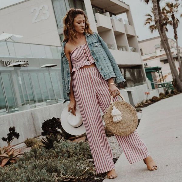 two piece dress women stripe sleeveless off shoulder crop + long pants set casual jumpsuit 2021 fashion striped laides, White
two piece dress women stripe sleeveless off shoulder crop + long pants set casual jumpsuit 2021 fashion striped laides, White