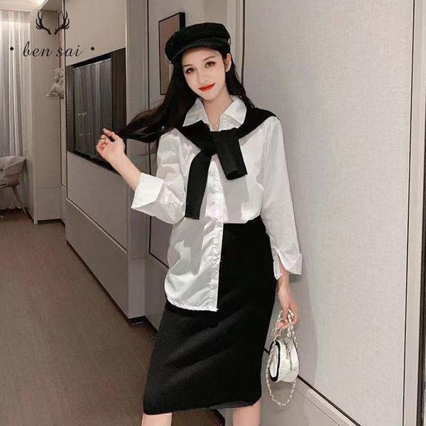 two piece dress fashion office ladies shirt slim skirt suit for women's black scarf elegant ol skirts sets casual clothing female autum, White
two piece dress fashion office ladies shirt slim skirt suit for women's black scarf elegant ol skirts sets casual clothing female autum, White