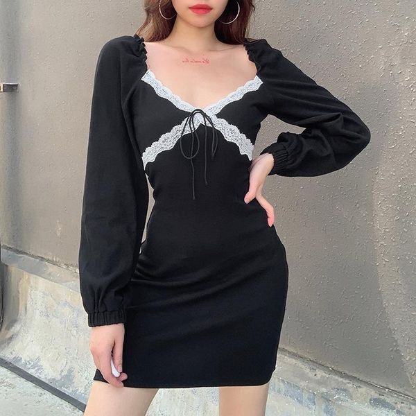 casual dresses women lace dress mini patchwork solid color long sleeve v neck tie up for female ladies party clothes autumn spring, Black;gray
casual dresses women lace dress mini patchwork solid color long sleeve v neck tie up for female ladies party clothes autumn spring, Black;gray