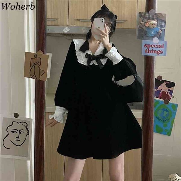 elegant vintage women mini dress japanese preppy slim robe bow tie peter pan collar black dresses temperament vestidos 210519, Black;gray
elegant vintage women mini dress japanese preppy slim robe bow tie peter pan collar black dresses temperament vestidos 210519, Black;gray