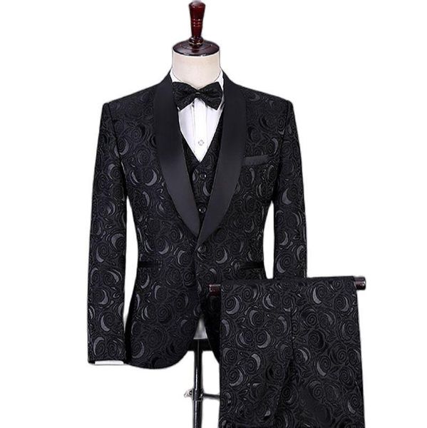 men's suits & blazers stylish black jacquard luxury groom wedding set slim fit formal business dinner prom men tuxedo blazer vest pants, White;black
men's suits & blazers stylish black jacquard luxury groom wedding set slim fit formal business dinner prom men tuxedo blazer vest pants, White;black