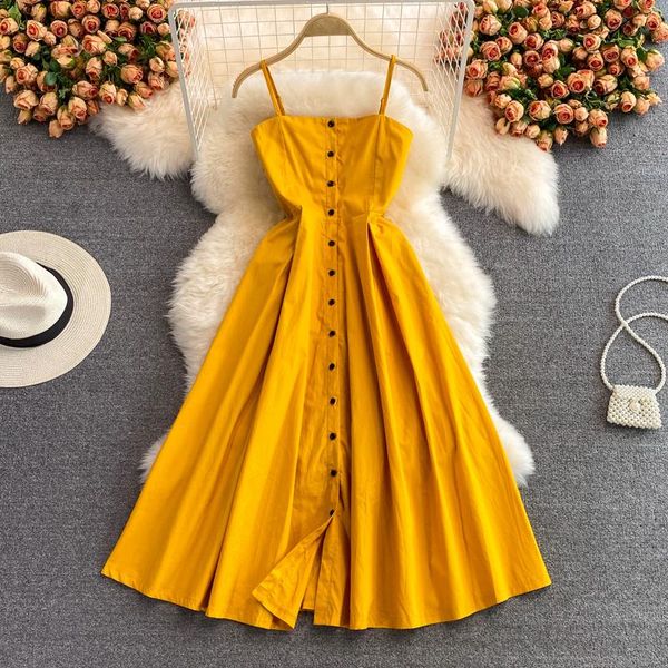 casual dresses super fairy yellow spaghetti strap dress single breasted slim seaside beach big swing strapless long, Black;gray
casual dresses super fairy yellow spaghetti strap dress single breasted slim seaside beach big swing strapless long, Black;gray
