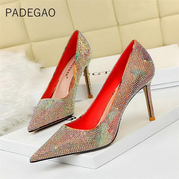 dress shoes 2021 women crystal luxury high heel fashion party woman, Black