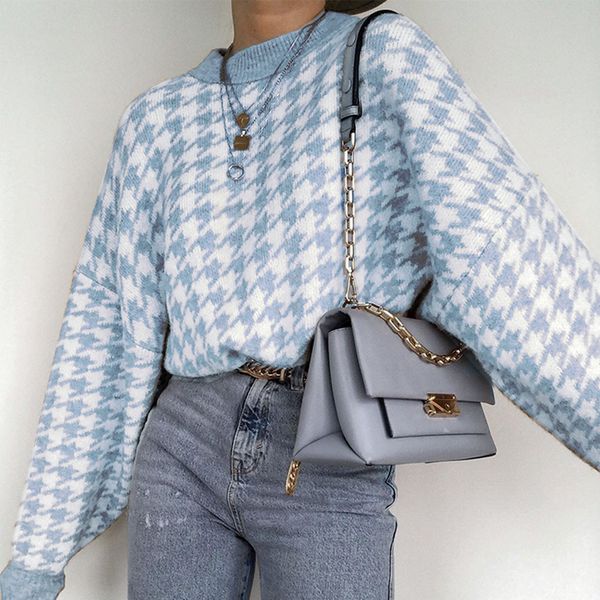 womens geometric printed round neck long sleeve casual houndstooth loose sweater pullover autumn winter retro jumper#35, White;black
womens geometric printed round neck long sleeve casual houndstooth loose sweater pullover autumn winter retro jumper#35, White;black