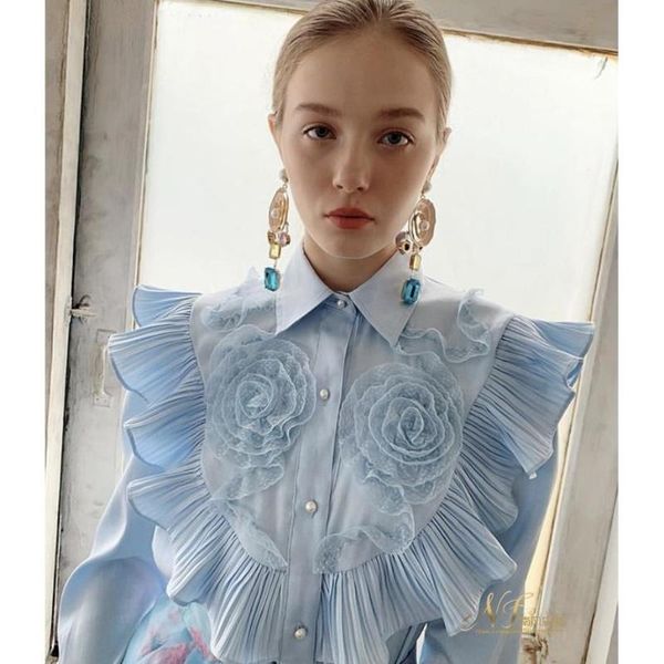 women's blouses & shirts 2021 spring design retro three dimensional appliques pleated ruffle patchwork full straight women, White
women's blouses & shirts 2021 spring design retro three dimensional appliques pleated ruffle patchwork full straight women, White