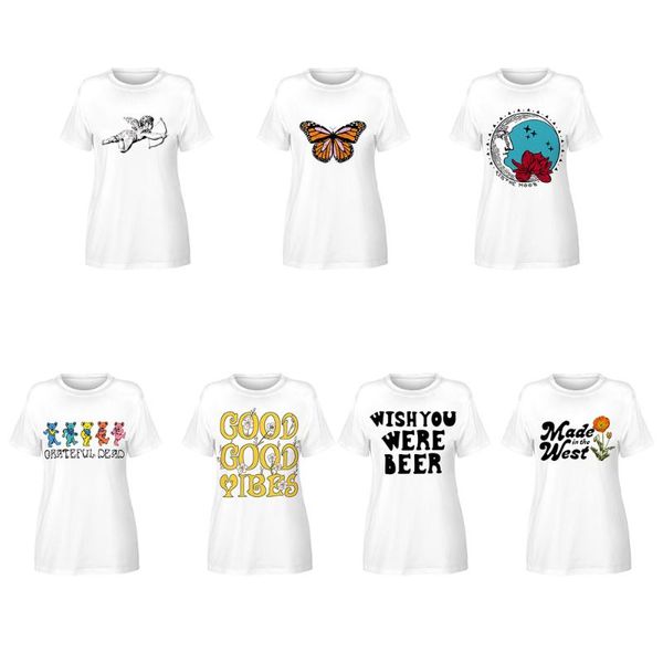 2021summer product heat transfer european and american women's fashion round neck short sleeve pullover t-shirt, White
2021summer product heat transfer european and american women's fashion round neck short sleeve pullover t-shirt, White