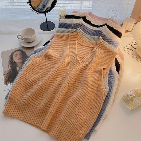 women's vests 2021 autumn vest sweater v-neck sleeveless casual loose knitted pullover female outerwear jacket, Black;white
women's vests 2021 autumn vest sweater v-neck sleeveless casual loose knitted pullover female outerwear jacket, Black;white