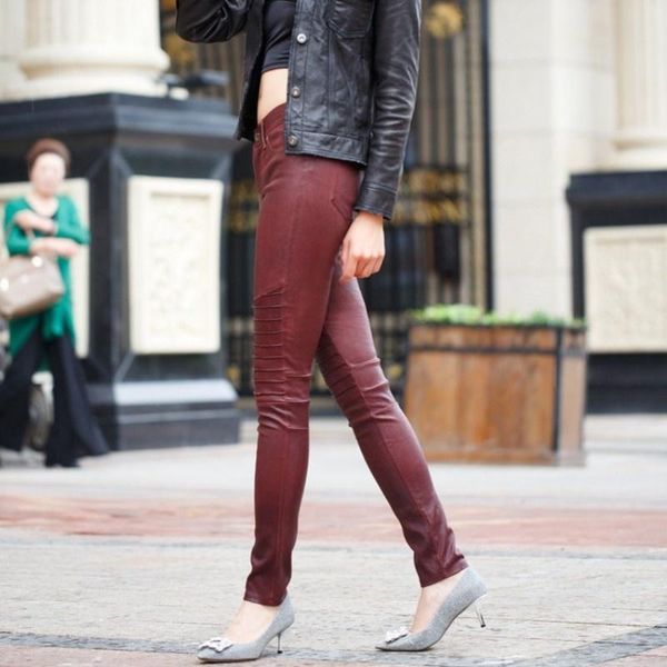 women's pants & capris luxury women slim fit skinny pencil 100% sheepskin genuine leather ladies stretchy moto biker long trousers, Black;white
women's pants & capris luxury women slim fit skinny pencil 100% sheepskin genuine leather ladies stretchy moto biker long trousers, Black;white