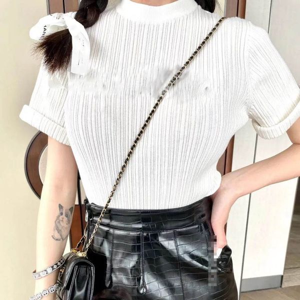 women's t-shirt high version fashion simple letters embroidery versatile short-sleeved slim knit s-l, White
women's t-shirt high version fashion simple letters embroidery versatile short-sleeved slim knit s-l, White