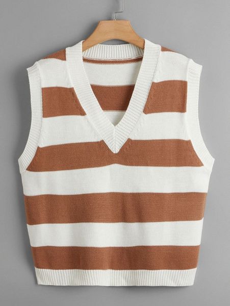 plus striped pattern v neck sweater vest d38n#, Black
plus striped pattern v neck sweater vest d38n#, Black
