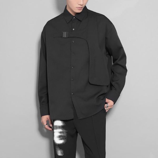 men's casual shirts irregular long sleeve shirt spring solid color lapel three-dimensional magic button stitching, White;black
men's casual shirts irregular long sleeve shirt spring solid color lapel three-dimensional magic button stitching, White;black
