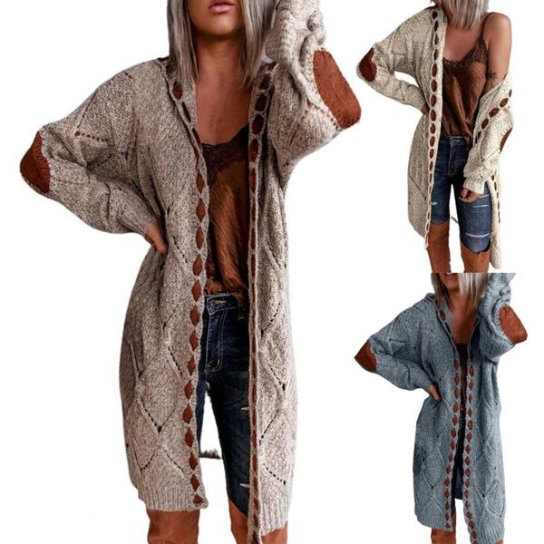 women's knits & tees coat cardigan hooded patchwork knitted long women sweater for winter, White
women's knits & tees coat cardigan hooded patchwork knitted long women sweater for winter, White