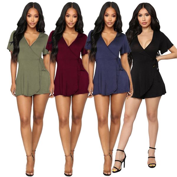 lady mini jumpsuit casual short sleeve solid color v-neck rompers, Black;white
lady mini jumpsuit casual short sleeve solid color v-neck rompers, Black;white