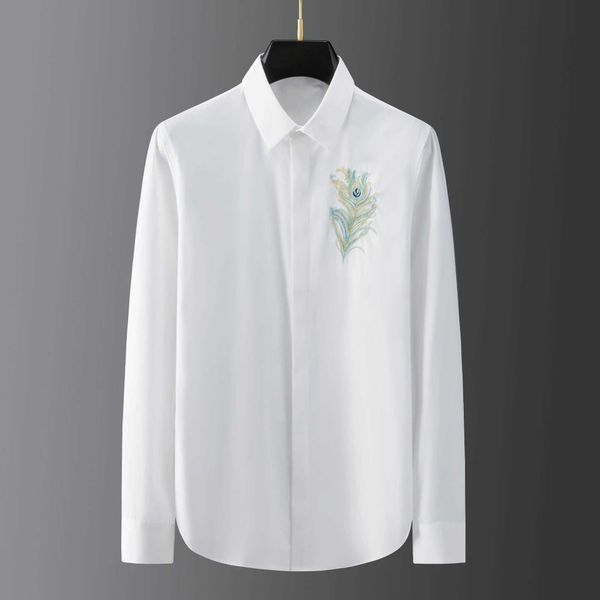 show shirt peacock feather embroidery long-sleeved shirt men slim streetwear social party blouse business formal dress shirts 210527, White;black
show shirt peacock feather embroidery long-sleeved shirt men slim streetwear social party blouse business formal dress shirts 210527, White;black