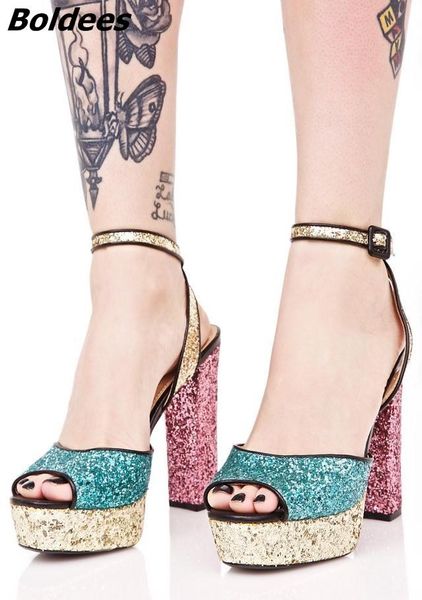 est platform sandal peep toe block high heels color matched sequins glittering shoes fashion dress sandals, Black
est platform sandal peep toe block high heels color matched sequins glittering shoes fashion dress sandals, Black