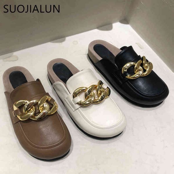 suojialun 2021 spring women flat mules shoes fashion brand gold chain ladies slipper slip on round toe luxury slides shoes c0407, Black
suojialun 2021 spring women flat mules shoes fashion brand gold chain ladies slipper slip on round toe luxury slides shoes c0407, Black