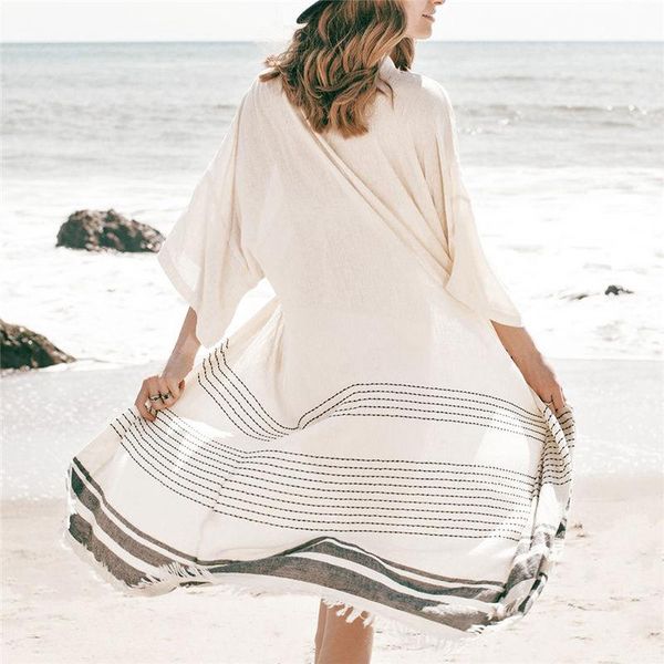 summer boho bikini cover up women striped tassels casual white cotton long kimono female cardigan plus size beachwear women's swimwear, White;black
summer boho bikini cover up women striped tassels casual white cotton long kimono female cardigan plus size beachwear women's swimwear, White;black