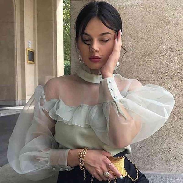 vintage organza patchwork ruffled knitted blouse shirt women elegant transparent tulle puff sleeve shirt blouse blusas mujer 210415, White
vintage organza patchwork ruffled knitted blouse shirt women elegant transparent tulle puff sleeve shirt blouse blusas mujer 210415, White