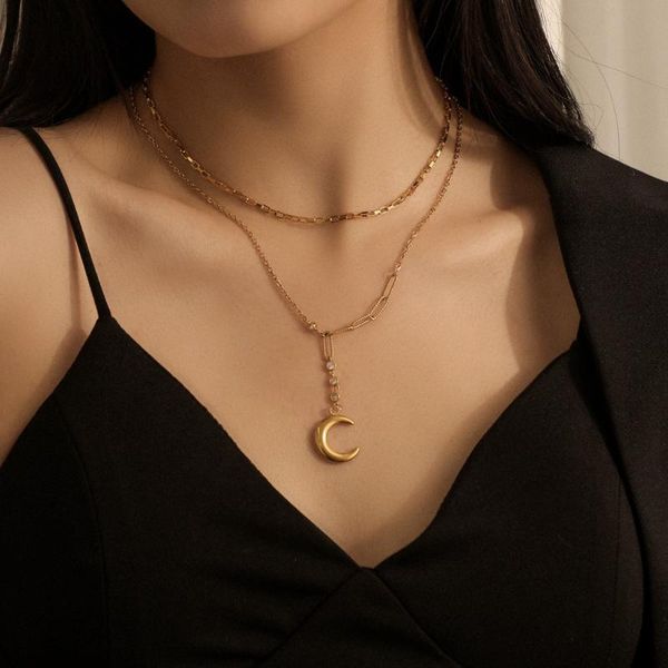 simplicity moon double layer pendant necklace stainless steel gold-plated diamonds for women aesthetic accessories gifts chains, Silver
simplicity moon double layer pendant necklace stainless steel gold-plated diamonds for women aesthetic accessories gifts chains, Silver
