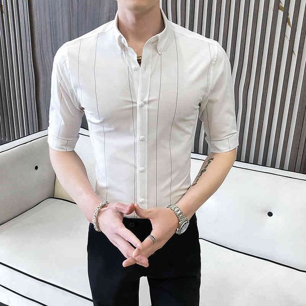 men's casual shirts british summer style simple striped the shape of clothes half sleeve man's shirt thin fit blouse homme vja1, White;black
men's casual shirts british summer style simple striped the shape of clothes half sleeve man's shirt thin fit blouse homme vja1, White;black
