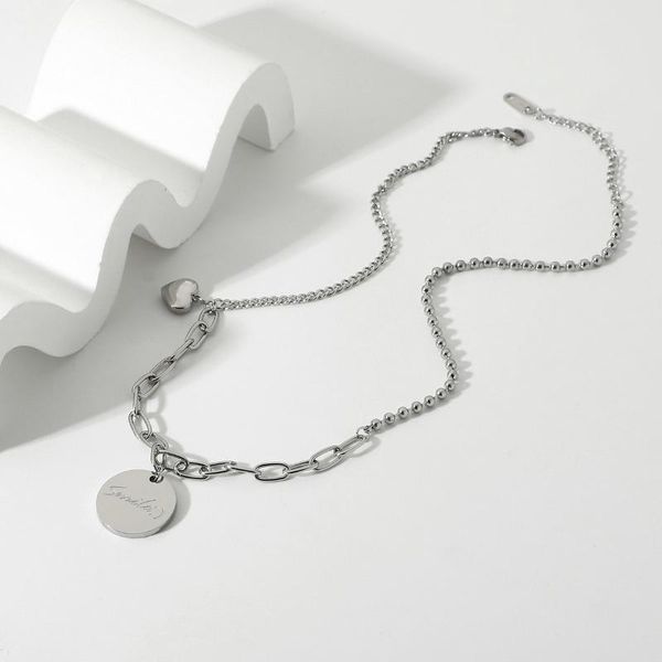 pendant necklaces heart smile lettering coin jewelry steel necklace trendy for women, Silver
pendant necklaces heart smile lettering coin jewelry steel necklace trendy for women, Silver
