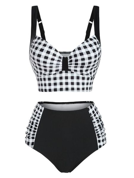 wipalo bikini gingham underwire ruched high rise tankini swimwear women swimsuit female bandage biquini two pieces beach women's, White;black
wipalo bikini gingham underwire ruched high rise tankini swimwear women swimsuit female bandage biquini two pieces beach women's, White;black