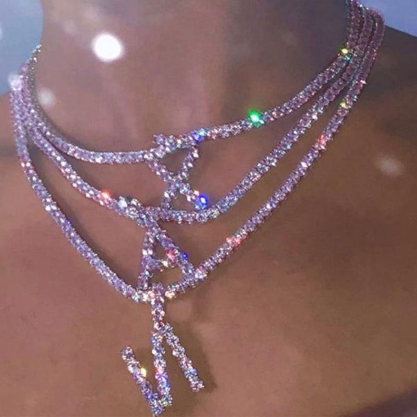 pendant necklaces bling iced out rhinestone tennis chain letter necklace for women luxury pink crystal initial choker jewelry, Silver
pendant necklaces bling iced out rhinestone tennis chain letter necklace for women luxury pink crystal initial choker jewelry, Silver