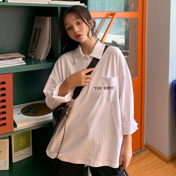 women's t-shirt cute collar 2021 solid color long sleeve fashion ins korean student loose bf lazy style top, White
women's t-shirt cute collar 2021 solid color long sleeve fashion ins korean student loose bf lazy style top, White