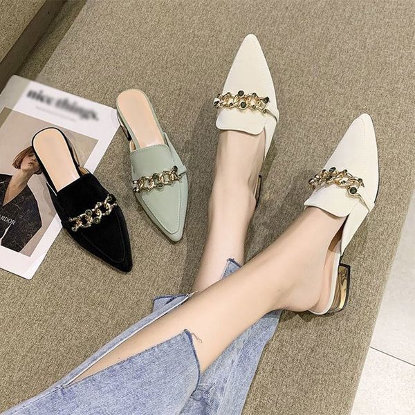 dress shoes women mules pointed toe low heels chain fashion office ladies pumps sandals 2021 summer autumn pu footwear vwp4, Black
dress shoes women mules pointed toe low heels chain fashion office ladies pumps sandals 2021 summer autumn pu footwear vwp4, Black