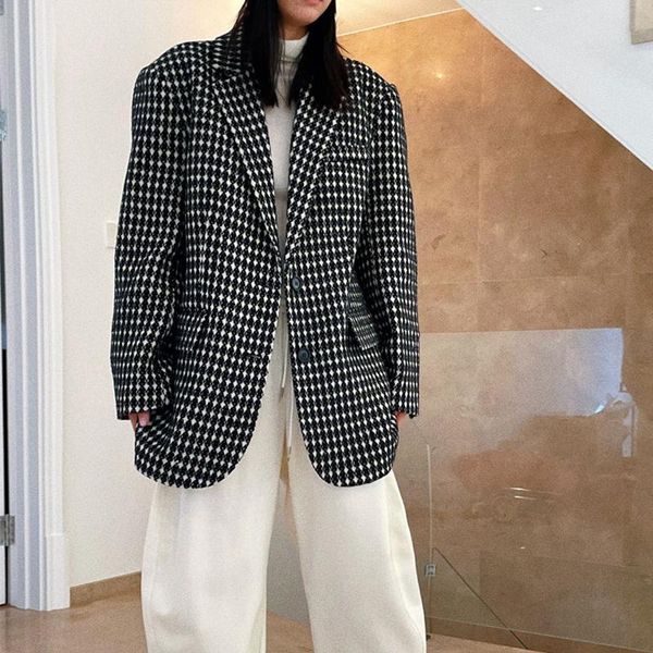 women's suits & blazers winter casual checkered single-breasted pocket decoration loose jacket, White;black
women's suits & blazers winter casual checkered single-breasted pocket decoration loose jacket, White;black